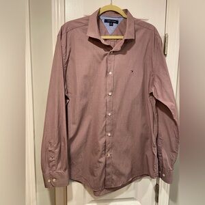 Tommy Hilfiger Maroon Check Long Sleeve Button Down Collared Shirt Size XL